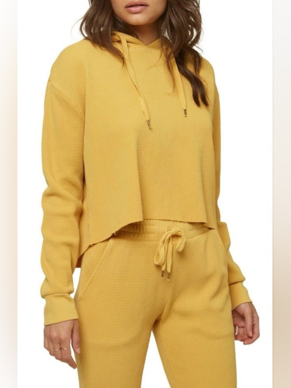 2 Piece O'Neill KYLA Mustard Yellow Waffle Knit Hoodie and Jogger Set.Size.M